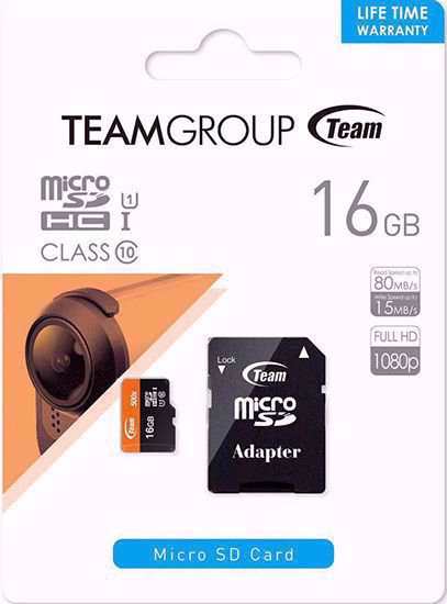 کارت حافظه microSDHC تیم سرعت 500x ظرفیت 16 گیگابایت Front